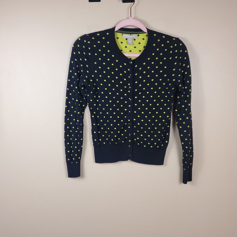 Banana Republic Navy Yellow Polka Dot Button Up Cardigan Size XS Petite